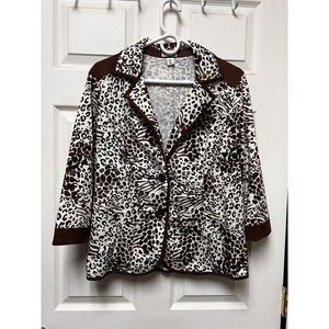 D.R. by David Rodriguez Women Medium‎ Mixed Animal Print 3/4 Sleeve Blazer Brown